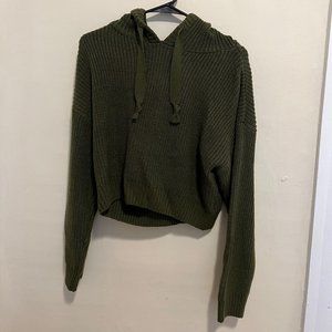 Olive Green H&M Cropped Knit Hoodie